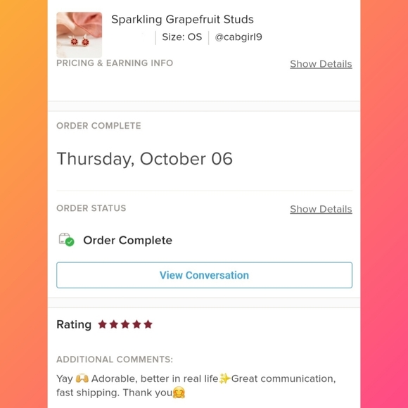 Sparkling Grapefruit Studs - Only 1 left! - Picture 9 of 10